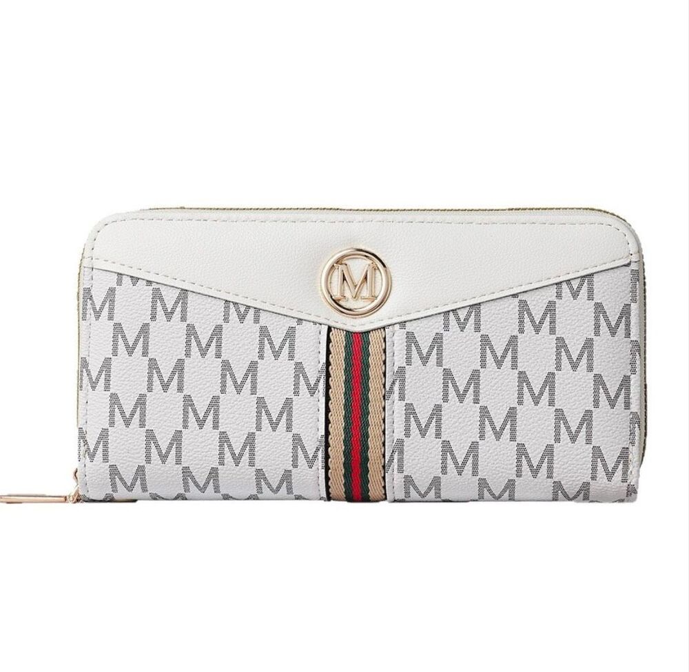 UNBRANDED - NWOT Dual Section Zip-Around Wristlet in White & Grey Faux Leather